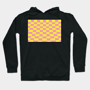 Warped perspective coloured checker board effect grid yellow and pink Hoodie